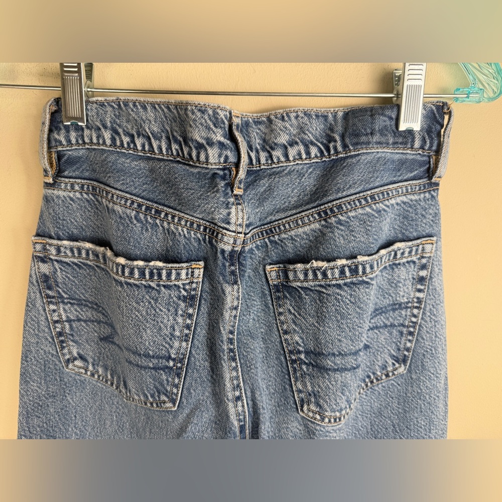 American Eagle Women's Super High Rise Baggy Wide Leg Blue Jeans Raw Hem 000/XXS - Picture 4 of 15